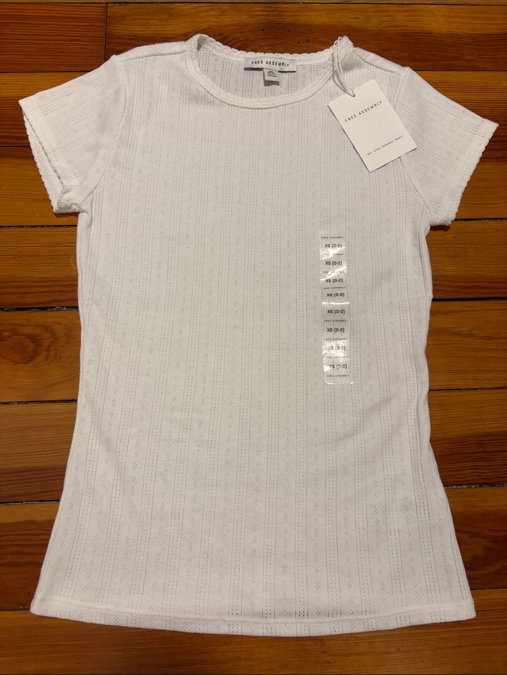 NWT classic pointelle knit t XS in white short sleeve layer retro style t-shirt